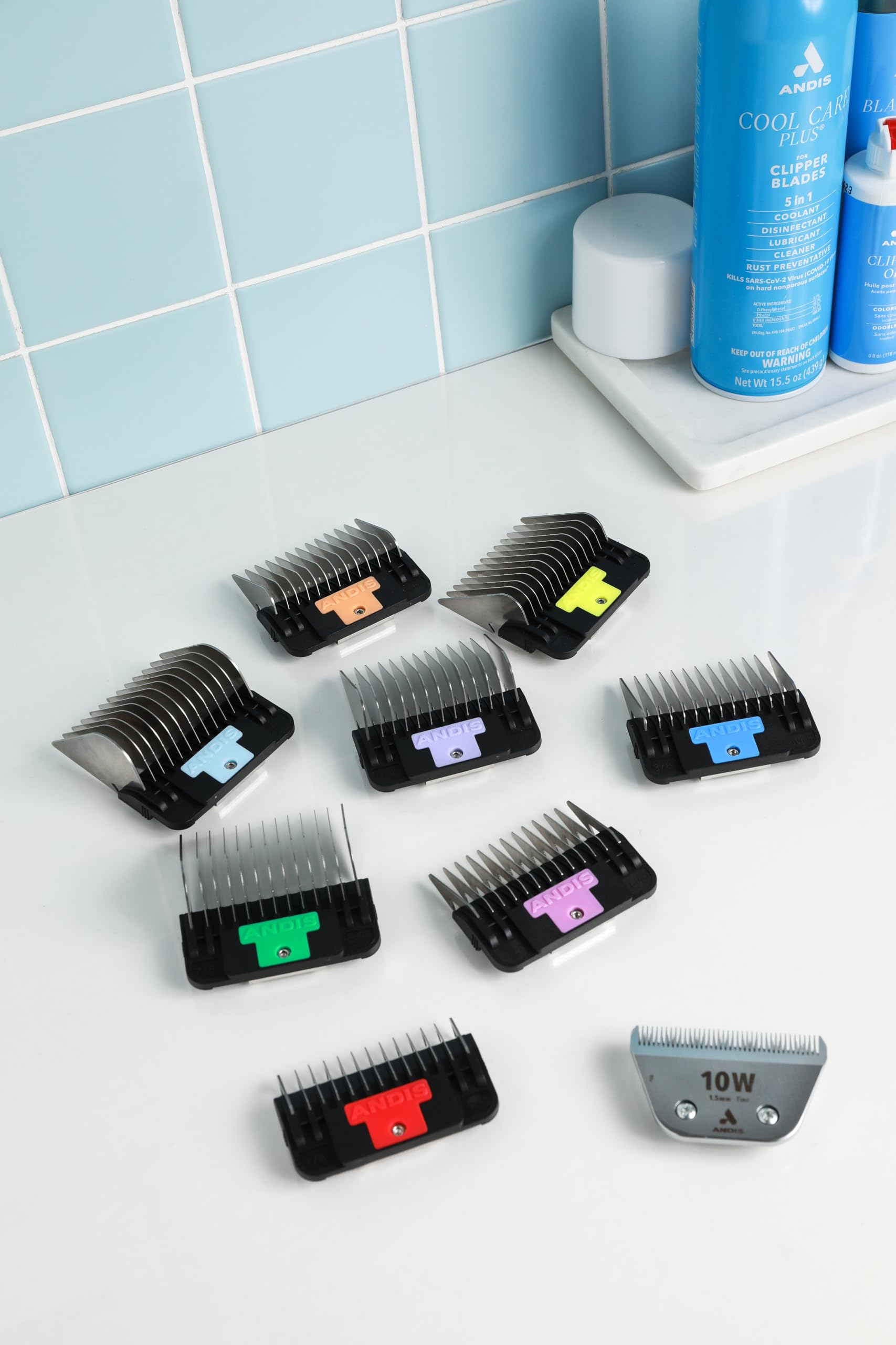 Andis 561475 Premium Clip Animal Comb Set – Built with Plastic, Includes 8 Color Coded Combs of Different Sizes, Attach Comb, All Coat Types, Multicolor