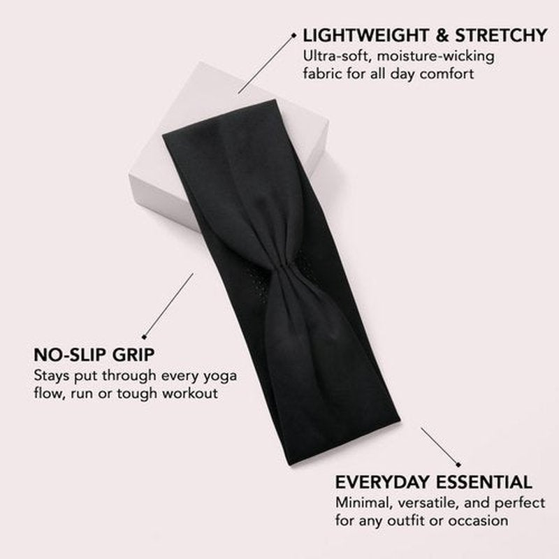 The Hair Edit Lotus Band Soft Pleated Headband, Headbands for Women, Hair Accessories, Non Slip Head Bands for Yoga & Working Out, Everyday Hair Accessory, Fashion Accessories for Women & Girls-Black
