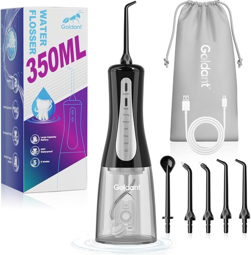 Skiennix 350ML Water Dental Flosser - Portable Cordless Oral Irrigator with 5 Modes | Waterproof & Rechargeable (Black)