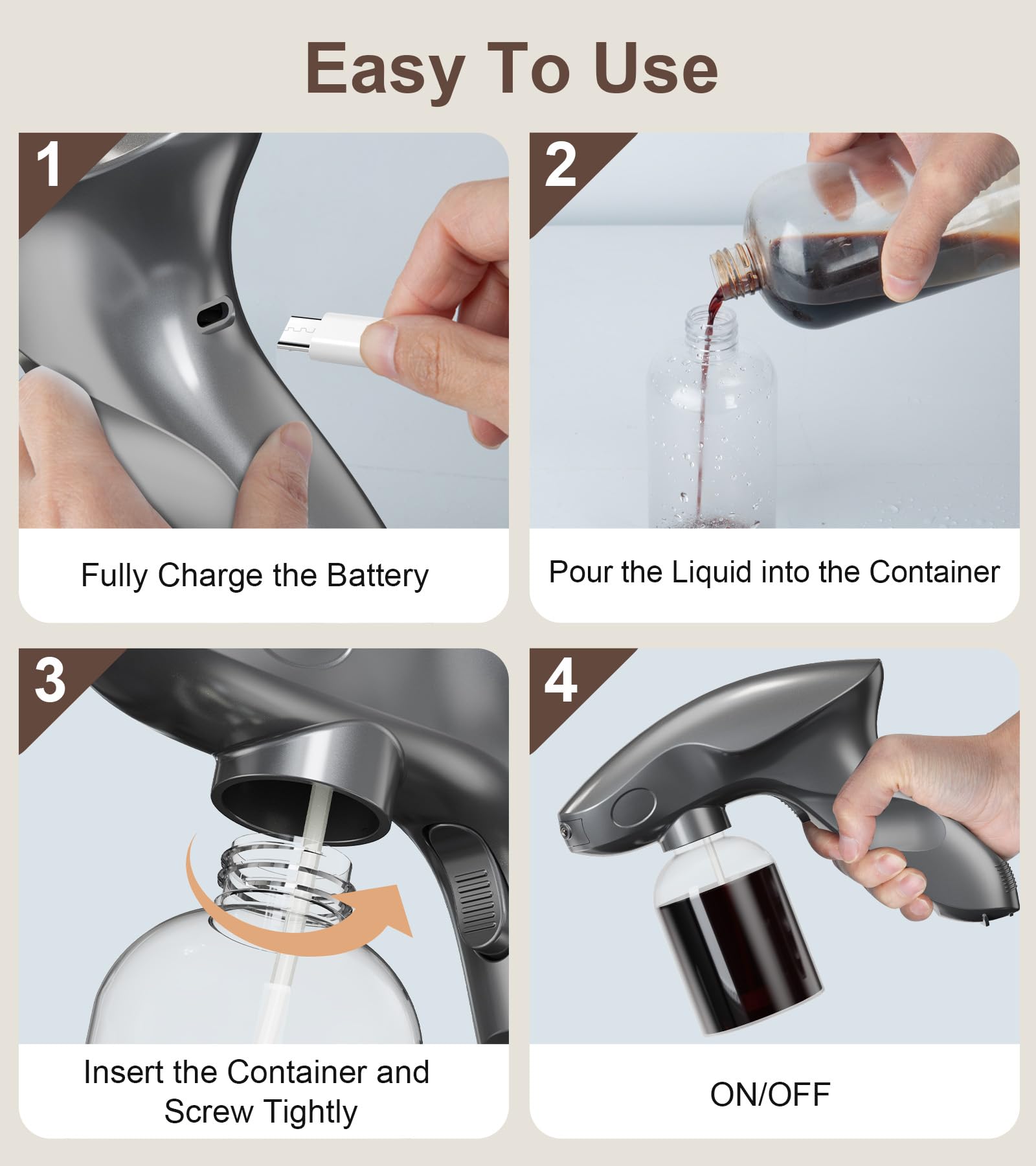 Portable Cordless Spray Tan Machine with One-Touch Operation Professional Spray Tan Gun for Salon Use & At-Home DIY(Gray, 280ml)