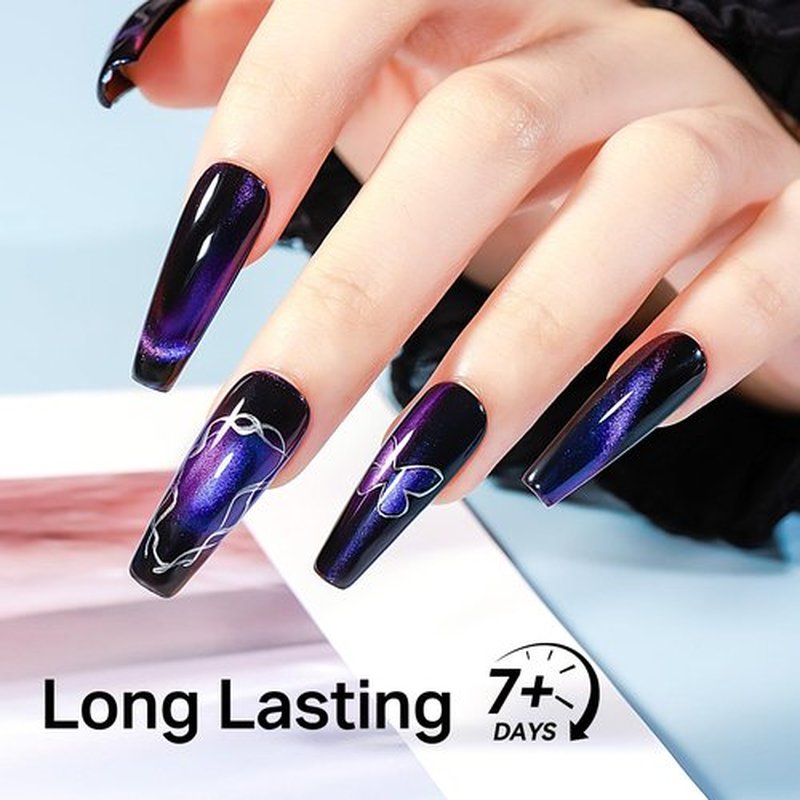 MIZHSE Quick Dry 9D Cat Eye Nail Polish Non Gel, Blue-Violet Magnetic Nail Polish with Magnet, Air Drying Fast Cateye Nail Lacquer Galaxy Effect Manicure Home Gift for Women 15ml