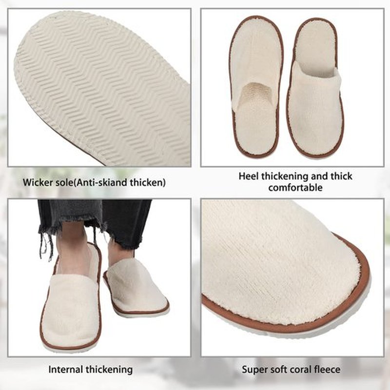 Tarpop 12 Pairs Disposable Slippers for Guests Bulk House Spa Slippers Fluffy Coral Fleece Indoor Hotel Shoes for Women Men Shoeless Home Hotel Bedroom Travel(White, Yellow, Grey)
