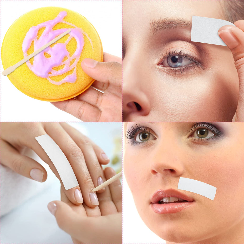 Ireer 1000 Pcs Wax Strips and Sticks Kit 500 Pcs Non Woven Waxing Strips 500 Pcs Assorted Applicator Sticks Soft Wooden Facial Body for Eyebrow Hair Removal Spa Home Women Men Leg