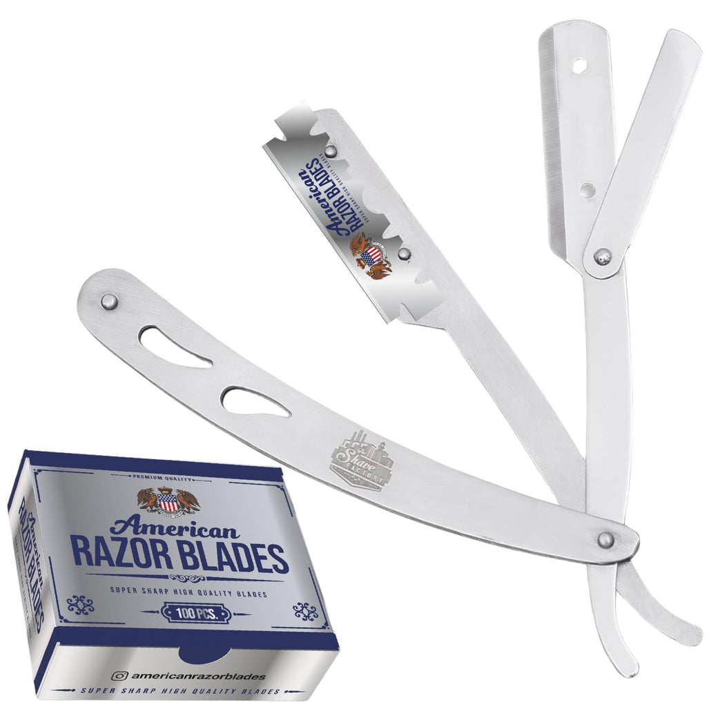 The Shave Factory Straight Edge Razor Kit - with Single Stainless Steel razors (Stell + American Razor)
