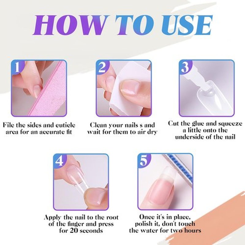 6-Pack Square Press-On Nails: 12 Sets (144 Pcs) French Tip Fake Nails with Flower Design - Full Cover, Colourful Artificial, Reusable False Nails Kit - Cute Glue-On Nails for Women & Girls