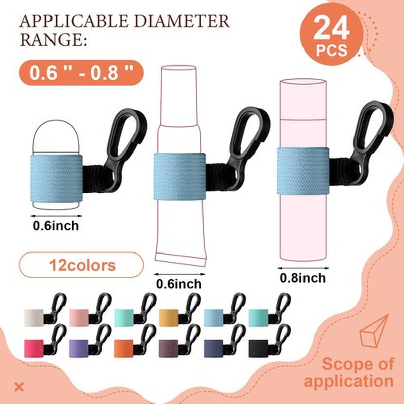 Shinylin 24 Pcs Bulk Mini Lip Balm Holders Elastic Lip Gloss Holders Keychain Lipstick Sleeves Portable Clip on for Lipsticks Keys Purse Lanyard
