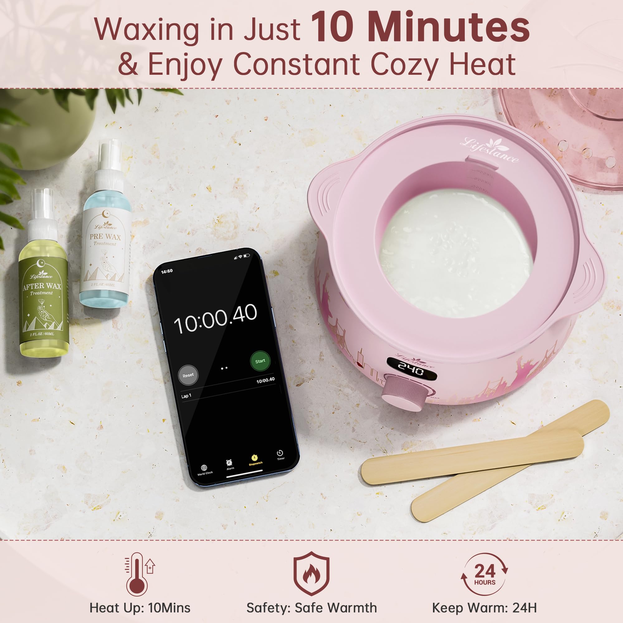 Lifestance Waxing Kit for Women & Men - L3 Blush Metropolis Digital Warmer, Silicone Wax Pot Liner, Hair Removal with 14.1oz Hard Wax Beads & Oil Spray, Professional for Home Brazilian Bikini Face Leg