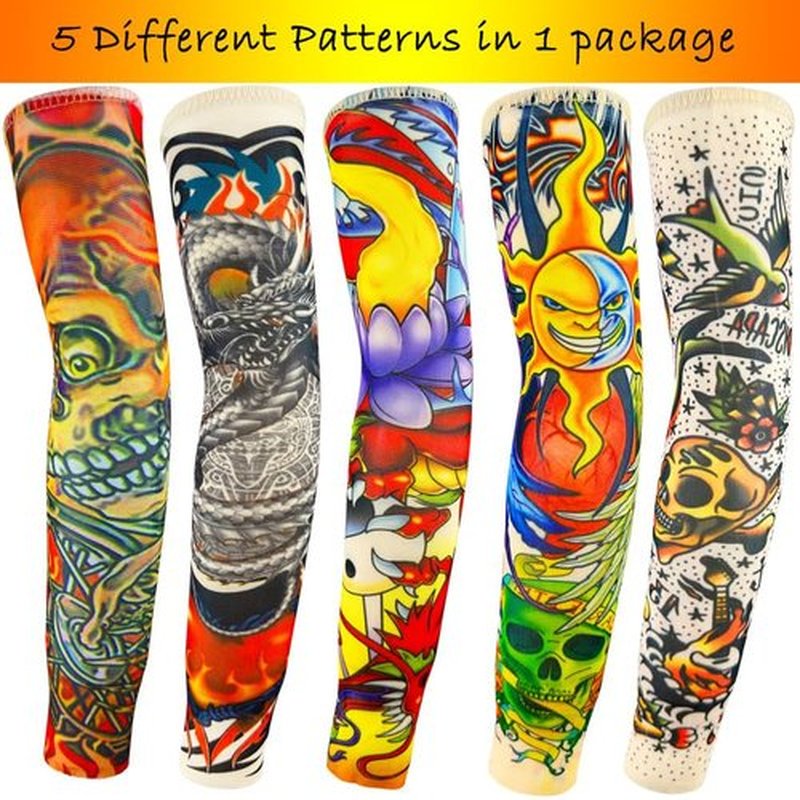 iToolai 5 Pairs Fake Tattoo Arm Sleeves for Kids Boys Girls Temporary UV Protection Tattoo Arts Sleeve Sets(Patterns 1)