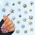 44Pcs Christmas Nail Art Charms for Acrylic Nails, Gold Silver Snowflakes Nail Charms 3D Alloy Snowflake Nail Rhinestones Luxury Winter Nail Gems Jewelry for Women DIY Christmas Manicure Decorations