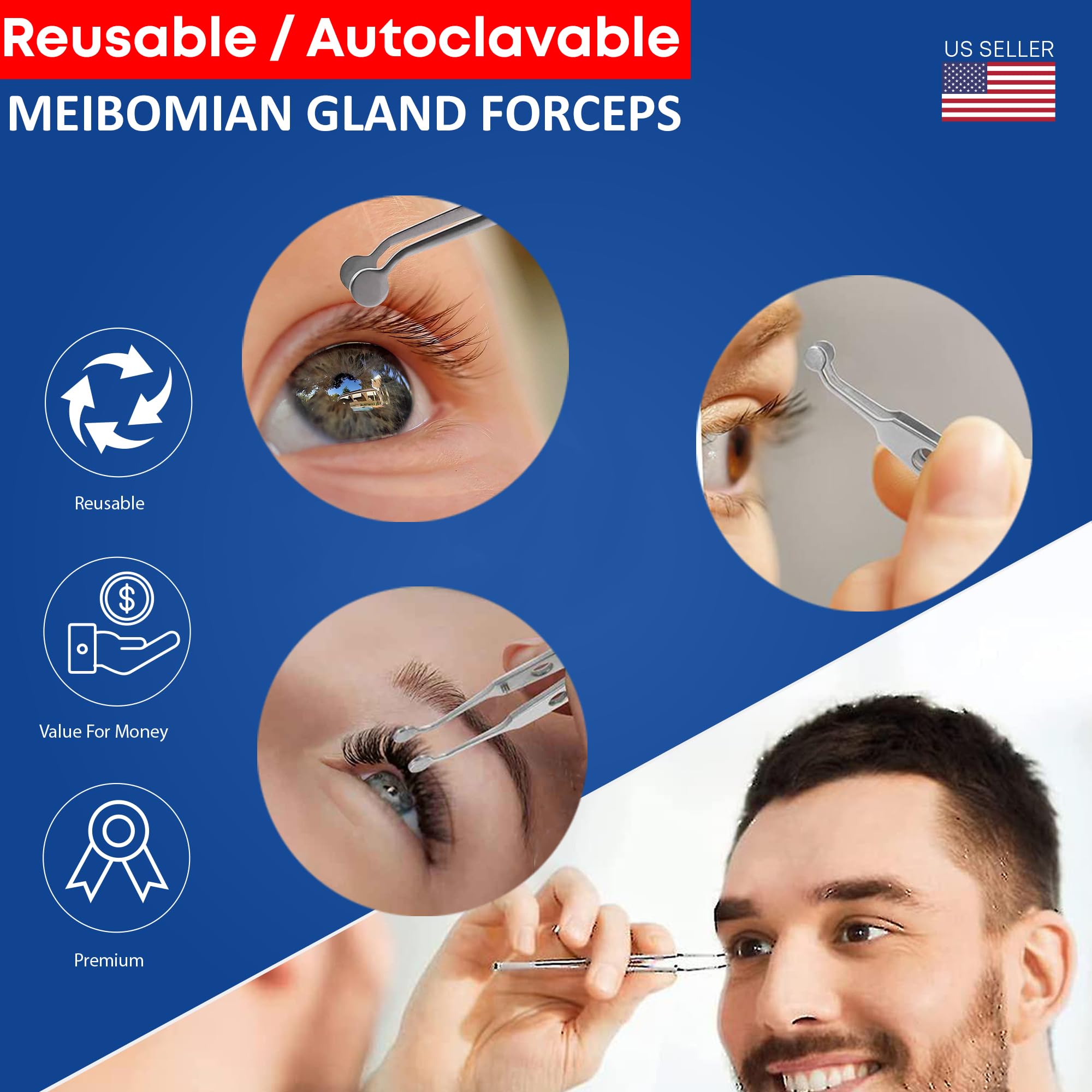 STELLMACHER Meibomian Gland Expressor Stainless Steel | Eyelid Massage Tweezers for Dry Eye Extraction | Chalazion Remover Eye Stye Treatment Cleaning Tool for Men & Women – 6mm Round Tip