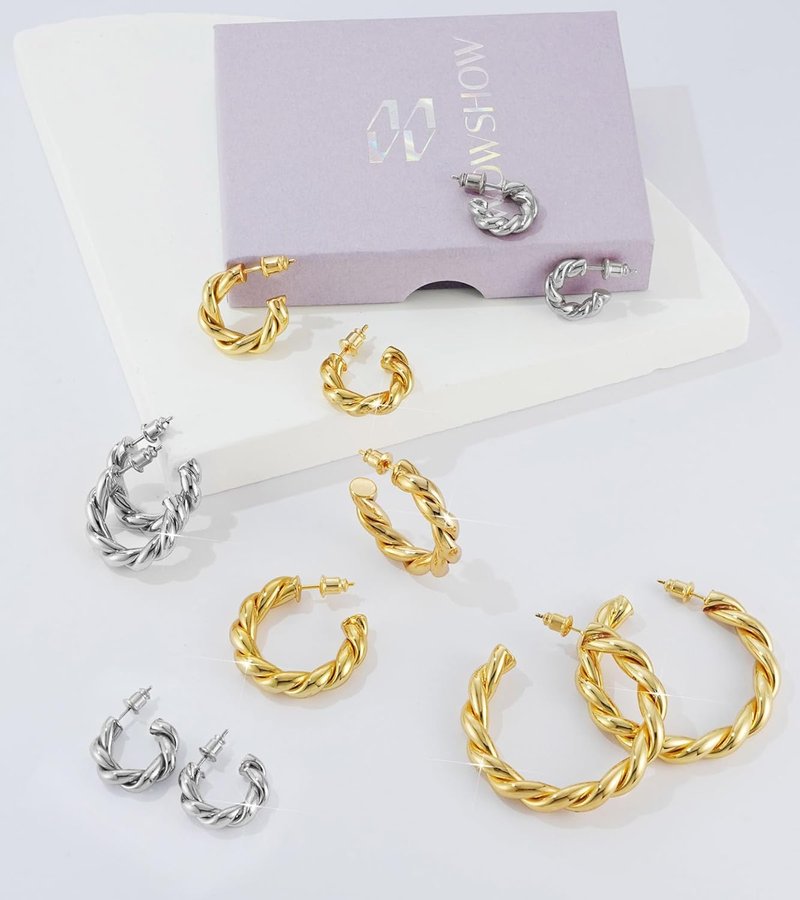 Wowshow Gold Hoop Earrings - 14K Gold Plated Chunky Small Hoops for Women | Lightweight Jewelry Gifts (14/20/30/35/45MM)