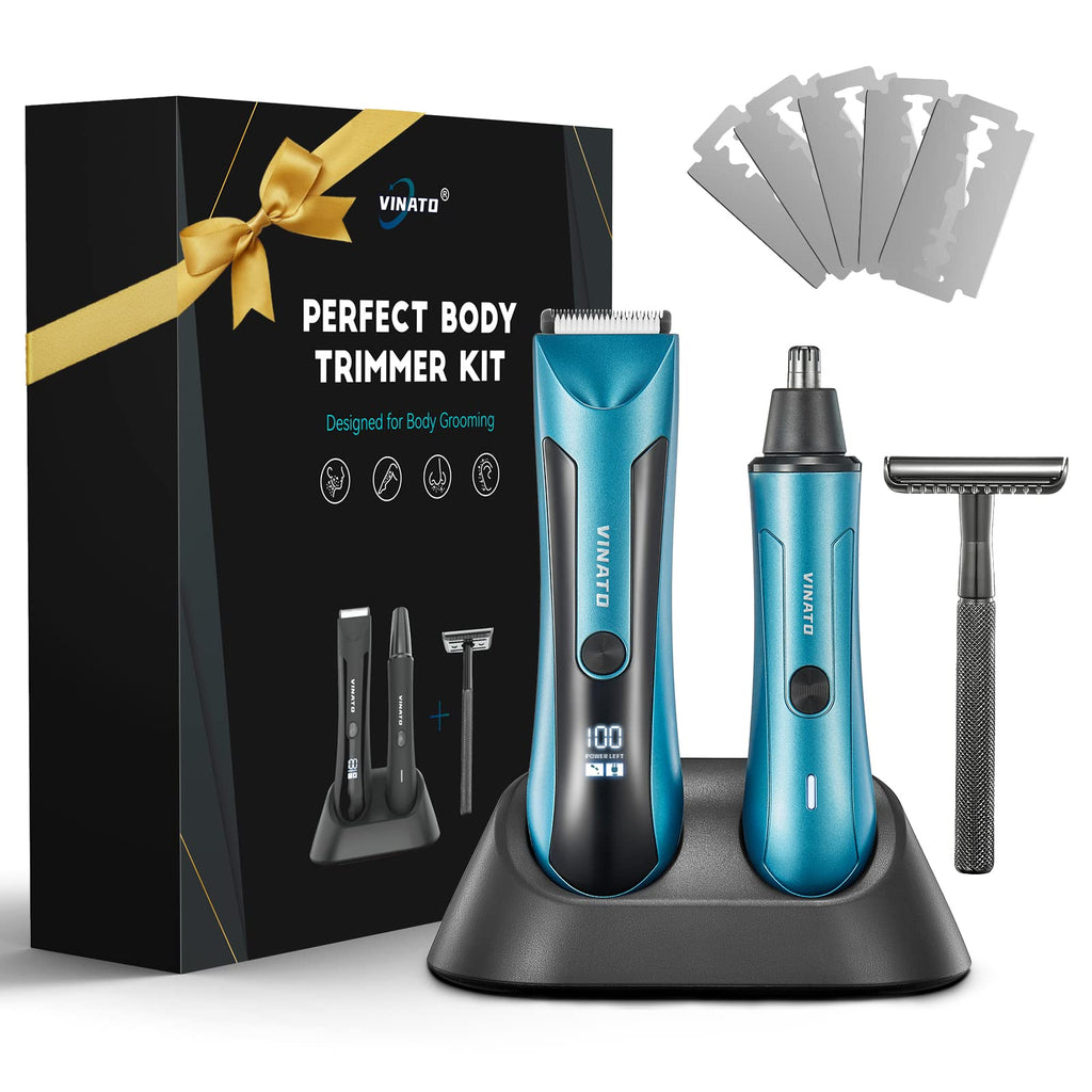 VINATO Electric Trimmer for Men - Body Hair Trimmer, Nose Hair Trimmer for Men, Beard Razor, Mens Grooming Kit for Manscape, Dual Charging Base