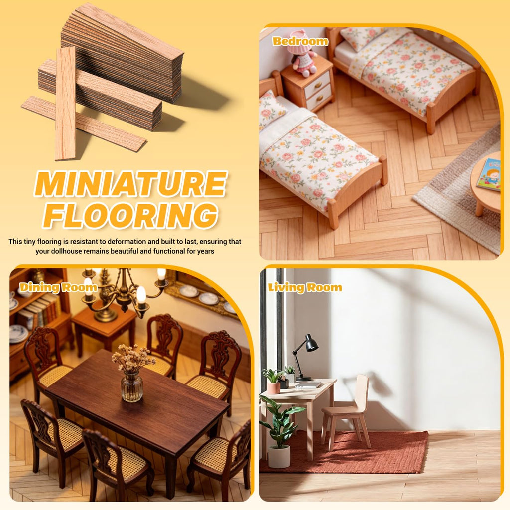 Angoily 40 Pcs Peel and Stick Dollhouse Flooring Miniature Floorboard Wood Grain Tiles for 1 12 Scale Doll House Accessories DIY Room Decor 3.93 X 0.59 in