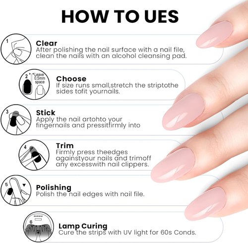 Oauee Semi Cured Gel Nail Strips | Built-In Gel Top Coat | UV Light Required | Salon Quality, Easy Application And Removal (Shining French style)