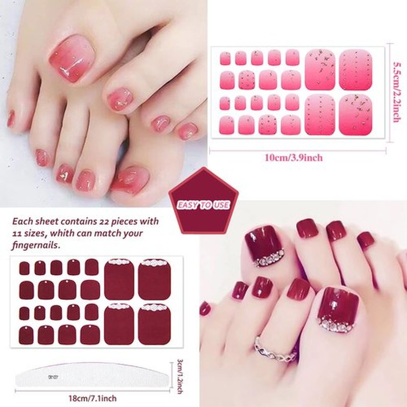 JERCLITY 440 Pieces 20 Sheets Red Solid Color Toe Nail Polish Strips Toenail Full Wraps with Nail File Self-Adhesive Red Full Nail Stickers Nail Art Decals for Women Girls Kids Nail Art