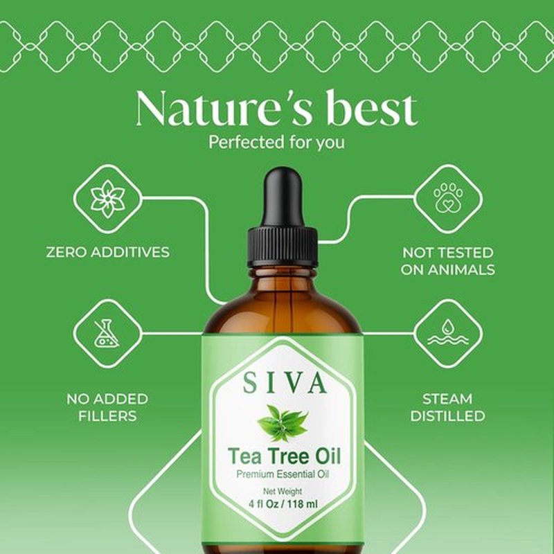 Siva Tea Tree Essential Oil - 100% Natural 4 Fl Oz for Diffuser, Face, Skin Care & Aromatherapy | Dropper Included