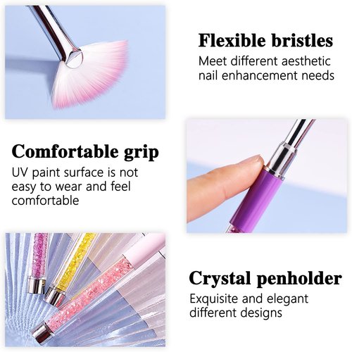 SILPECWEE 3pcs Fan Brushes for Acrylic Nails, Ombre Nail Brush Dip Power, Glitter Makeup Glitter Nail Clean Up Brushes Nail Polish Brush Nail Pen Nail Art Brushes Manicure Brush Nail Art Tool