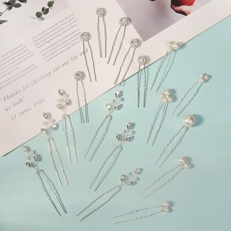 Yandino 18 Pieces Bride Wedding Hair Pins Bridal Hair Accessories Set Jewelry Bridesmaids Silver HairPiece for Women