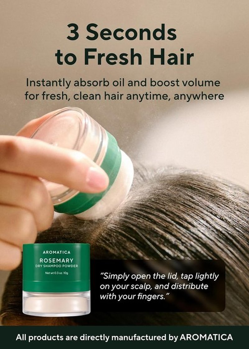 Aromatica Rosemary Dry Shampoo Powder - Travel Size 10g | Volumizing, Oil-Absorbing, Talc-Free Hair Care