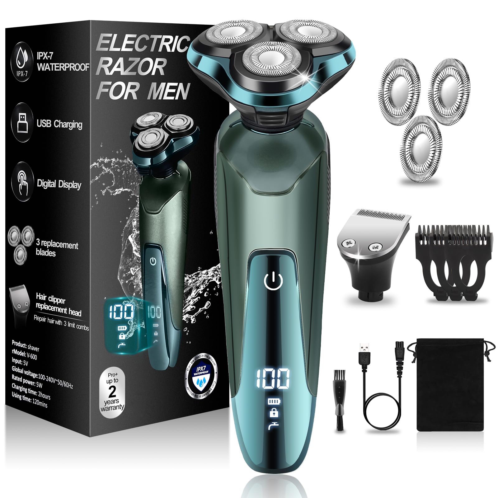 Electric Razor for Men,Mens Razors for Shaving face,LED Display Rechargeable Blades Electric Shavers for Men Floating Head Replaceable Blades, IPX7 Waterproof