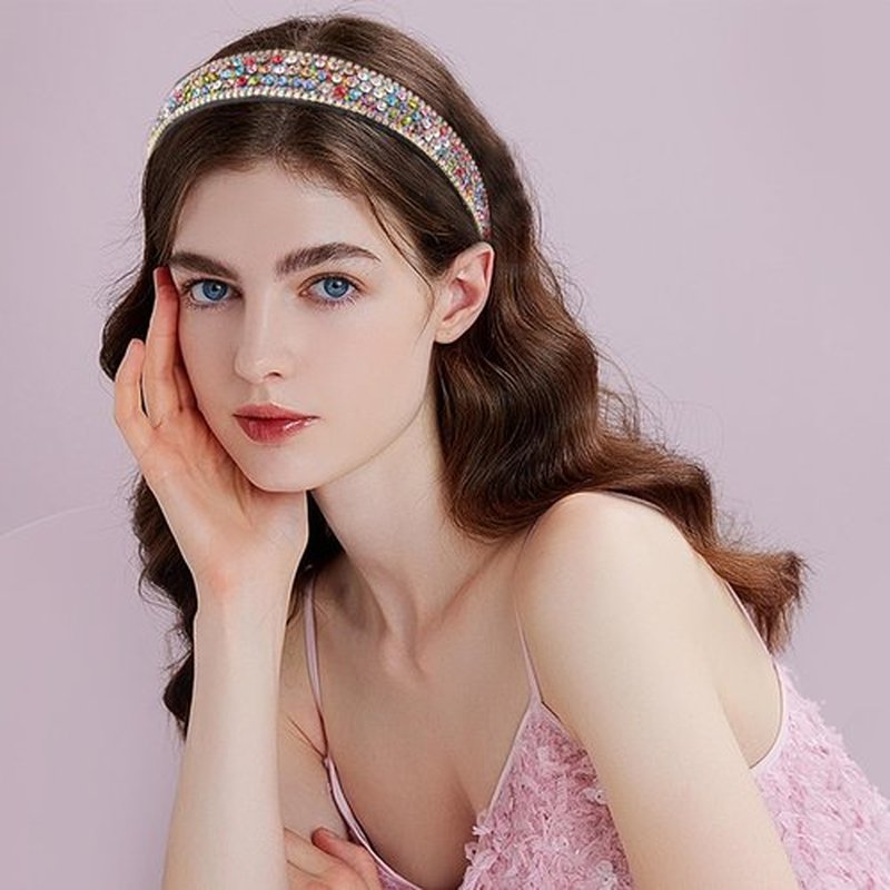 SHEHARUHI 2 Pieces Gorgeous Rhinestone Headbands Fashion Hair Accessories Glitter Sparkly Crystal Diamond Headbands for Girls Women(Silver, Rainbow)