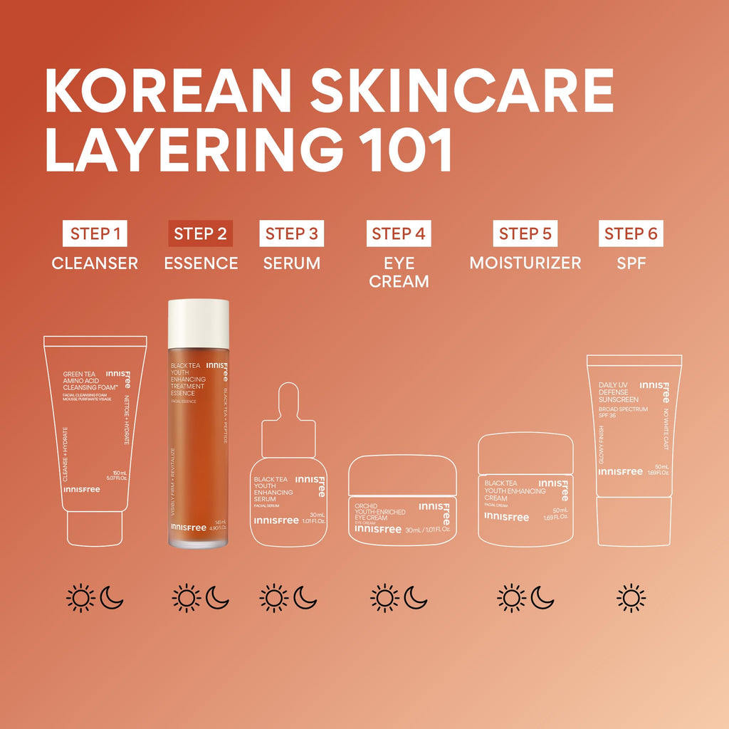 innisfree Black Tea Youth Essence | Korean Anti-Aging Treatment with Niacinamide and Hyaluronic Acid for Radiance, Firm Skin, Hydration and Barrier Support