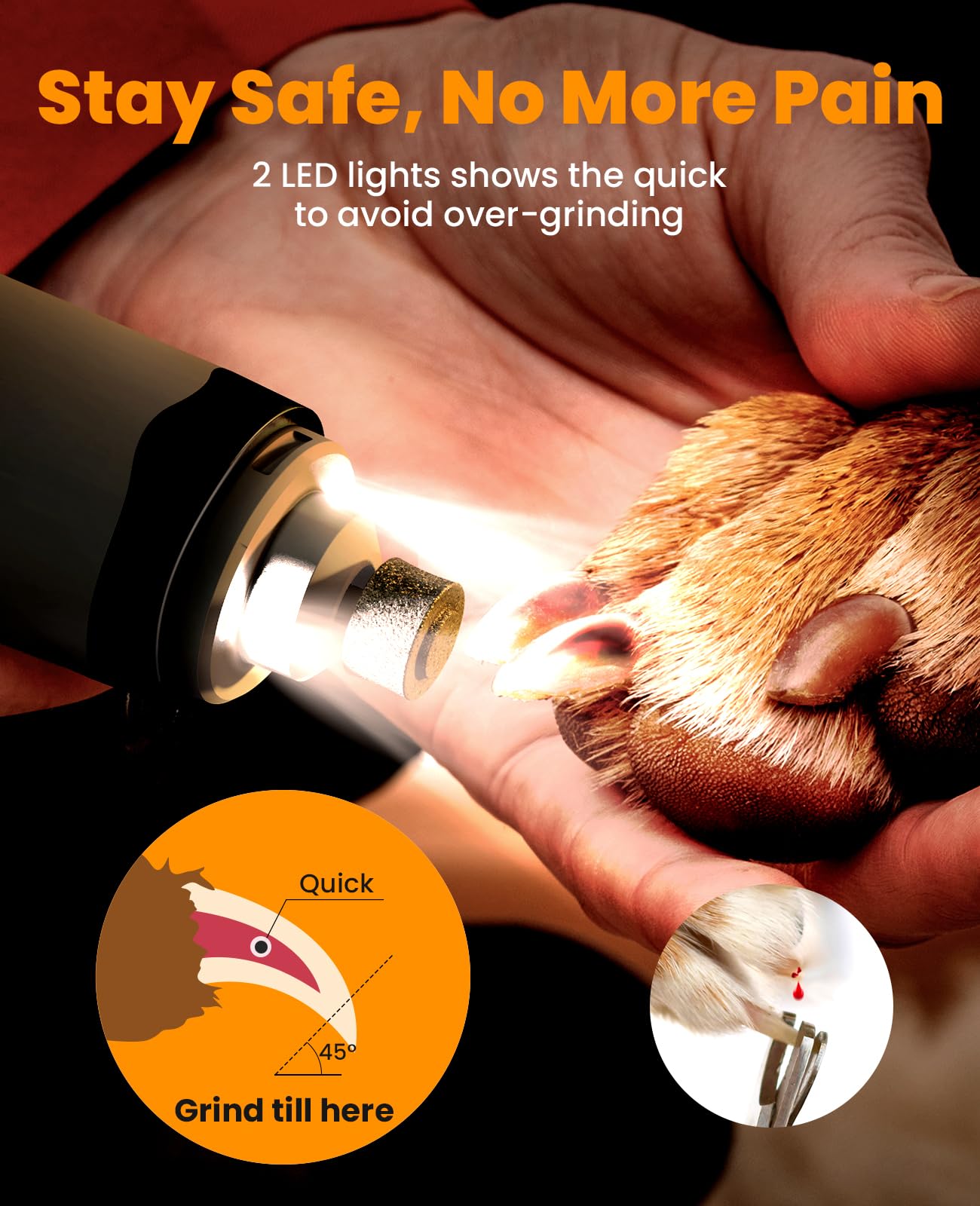 oneisall 3 in 1 Dog Nail Grinder & Paw Trimmer Kit, 2 LED Lights