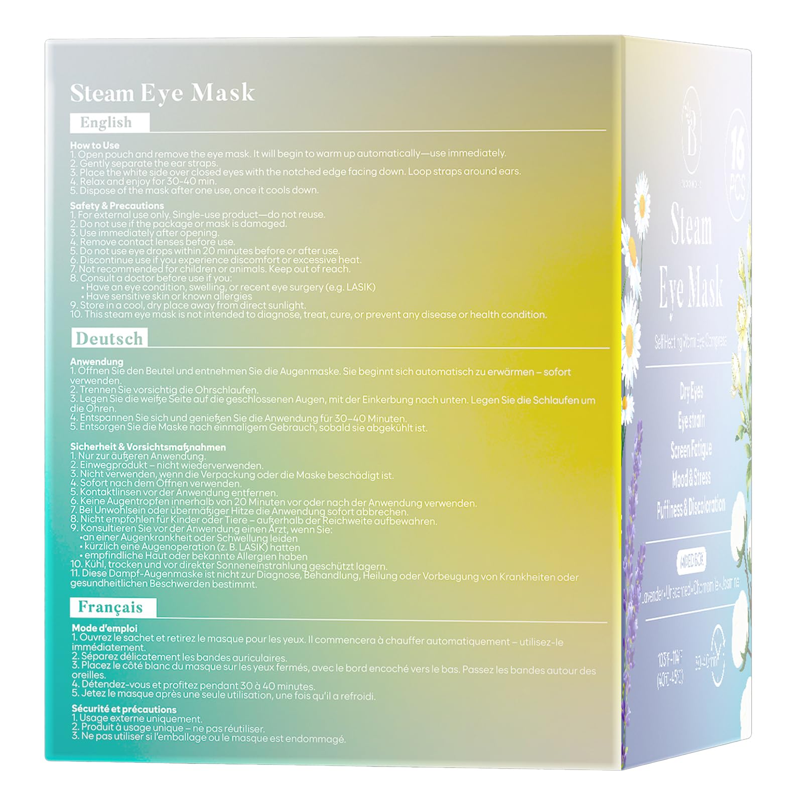 16 Pack Steam Eye Mask Variety Set Lavender Chamomile Jasmine and Unscented, Heated Eye Masks for Dry Eyes Puffiness and Relaxation, Self Heating Warm Compress for Sleep and Travel