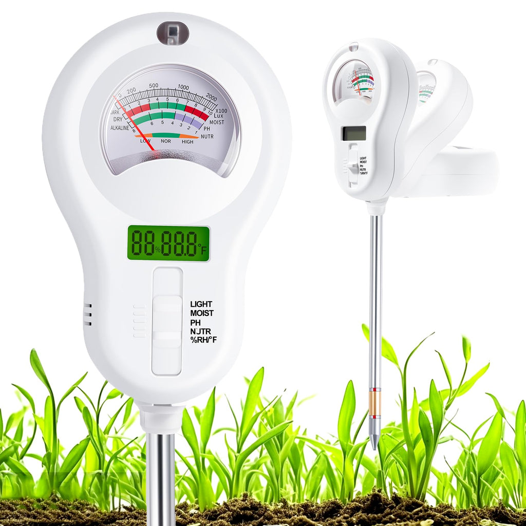 LXIANGN 6-in-1 Multifunctional Soil Moisture Meter, pH/Temperature/Soil Moisture/Sunlight/Air Humidity/Soil Fertility Soli Analyzer for Farming, Gardening, Lawns