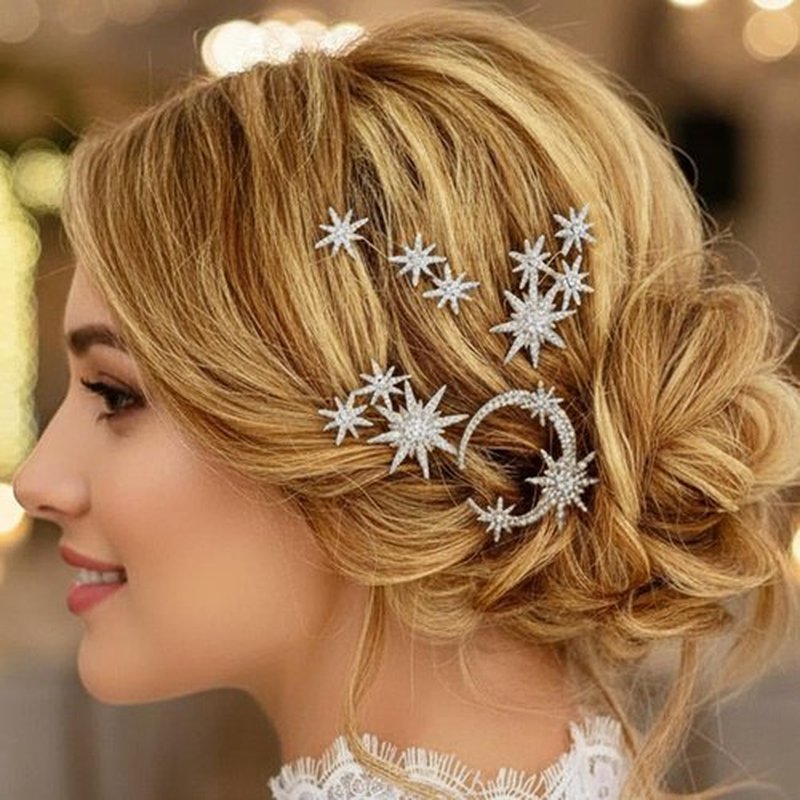 Casdre Star Rhinestone Hair Pins Bridal Hair Pieces Sparkly Crystal Bride Wedding Hair Accessories for Women and Girls(Pack of 5)