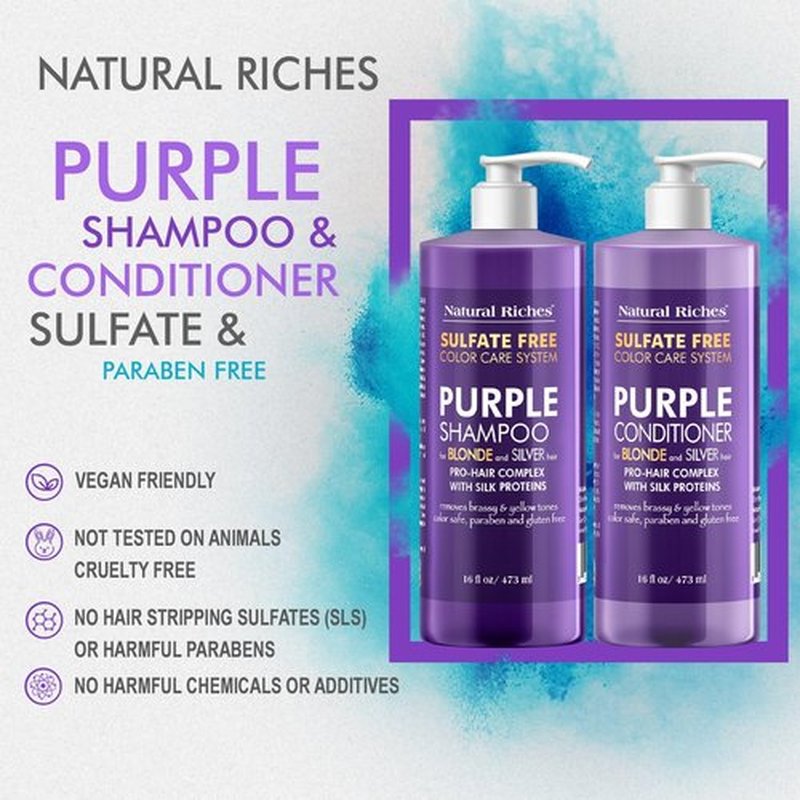 Natural Riches Purple Shampoo & Conditioner Set - Sulfate-Free, Color-Safe for Blonde & Gray Hair | 16x2 Fl Oz