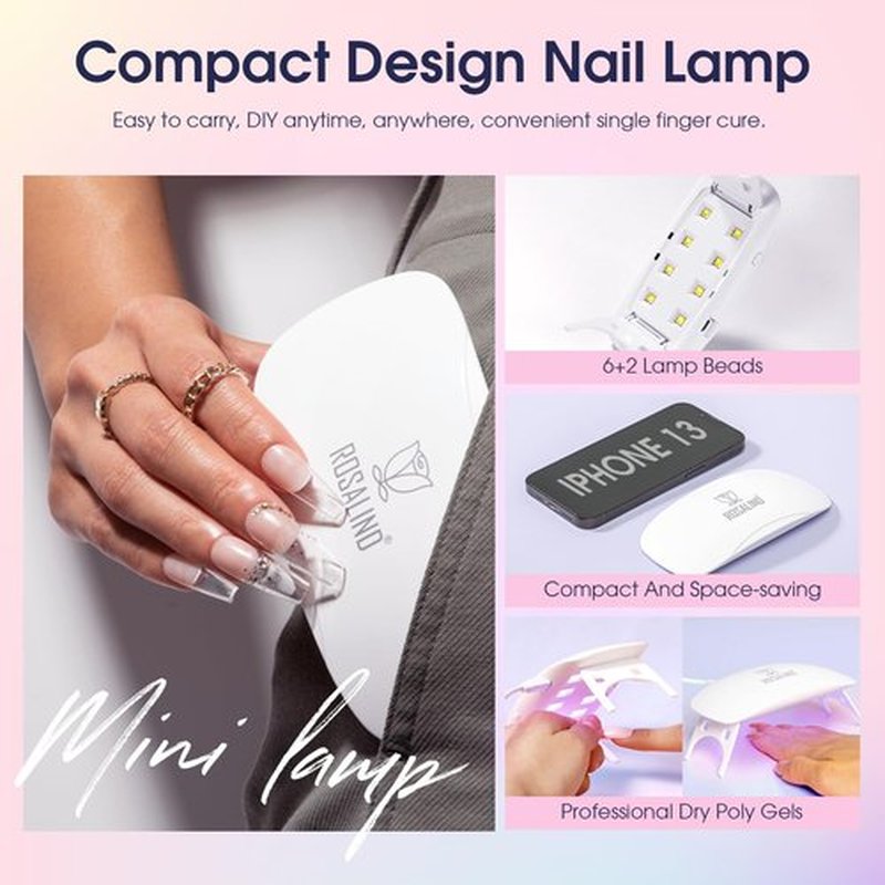 ROSALIND Poly Nail Gel Kit Starter -14 Colors + 72 Nail Art Accessories kit Builder Clear Pink Glitter Gel with Mini U V Lamp Nude Pink Strengthener 3D Molding