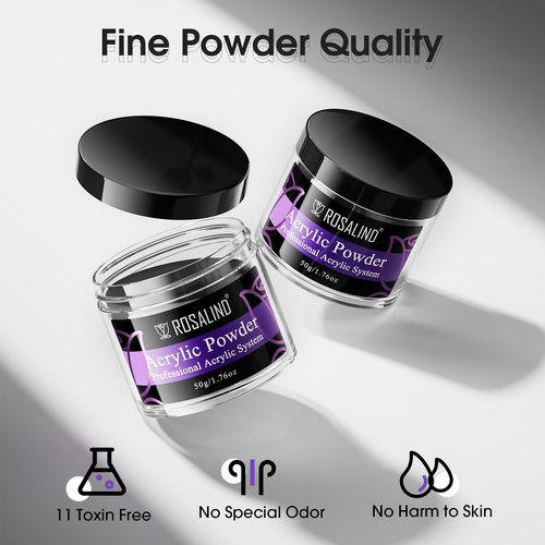 Rosalind Black Acrylic Nail Powder 50g/1.76oz - Crystal Polymer Black Nail Powder for Acrylic Extension, No Lamp Needed