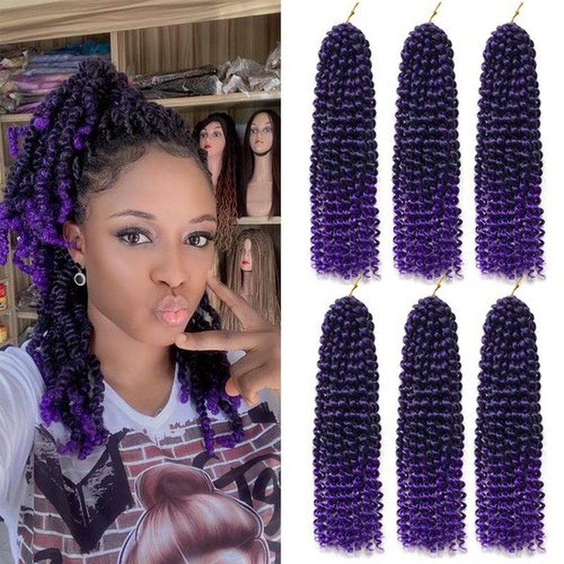 14inch Purple Water Wave Crochet Hair 6 Packs Ombre Passion Twists Crochet Hair Extensions, Synthetic Crochet Hair, Bohemian Locs Braiding Hair(14inch T1B/Purple#)