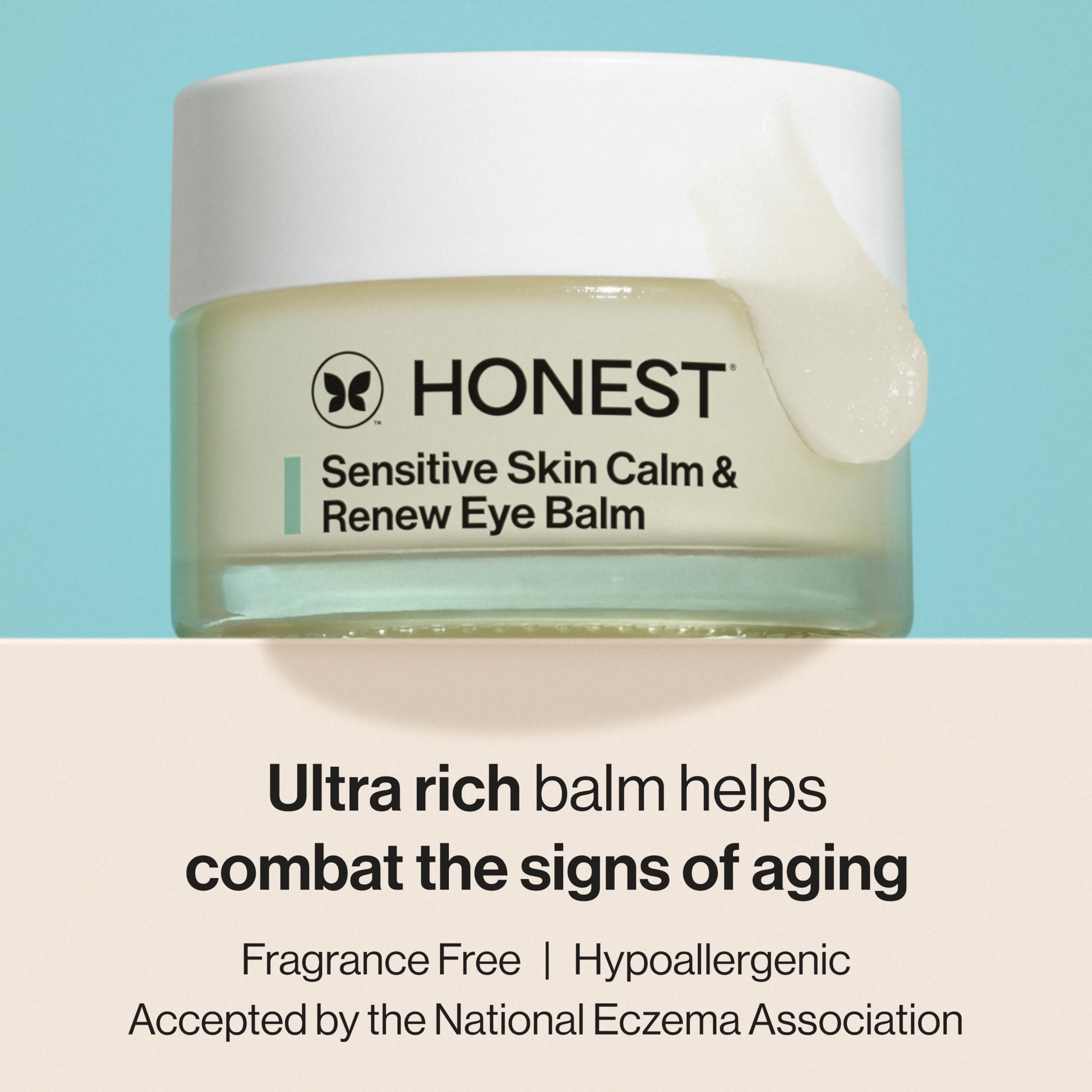 Honest Beauty Sensitive Skin Calm Renew Eye Balm, Moisturizing, Firming, Hypoallergenic, Fragrance-Free, Vegan, 0.5 oz