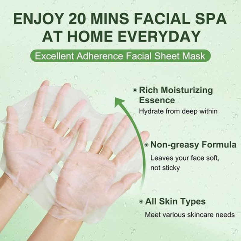 SPRINGSKY Hydrating Face Mask - Natural Cactus & Centella Asiatica for 24HR Moisture | 4 Count