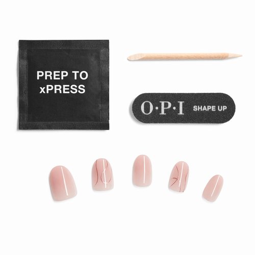 OPI Sticking Point OPI’m Just a Whirl |Short Round Semi-Sheer Warm Pink with Gold Glitter Swirls Nail Art Instant No Glue Press On Nails | 30 Count with Adhesive Tabs | Damage-Free Wear | Spring 2026
