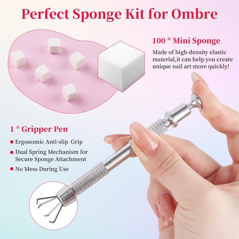 TADOPRO Ombre Gel Nail Polish Kit- 10 Colors Patting Gel Polish & 100 Mini Nail Sponges for Ombre & Grabbing Pen, Gradient Gel Nail Blush Blooming Aura French Nail Art Manicure Kit for DIY Home Salon