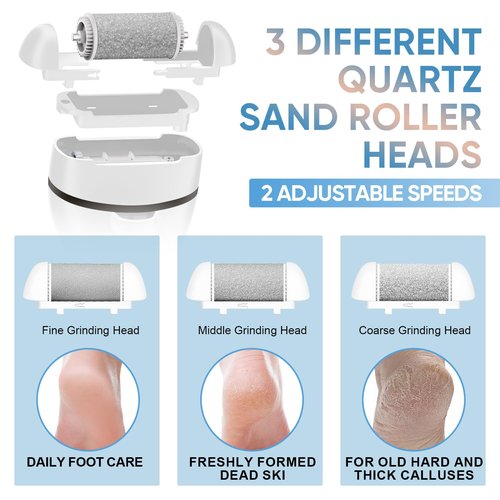 Electric Callus Remover for Feet Waterproof Rechargeable 18 in 1 Professional Pedicure Kit Foot File Pedi Scrubber Foot Care Tools Wet & Dry for Hard Cracked Dry Dead Skin 3 Rollers 2 Speeds (White)