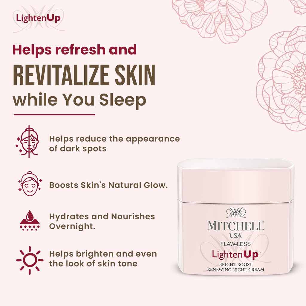 Lighten Up Flaw-Less Bright Boost Renewing Night Cream - 50g - Deeply Moisturizing, Evens Tone, Boosts Radiance, Smooths Texture - Brightening Face Cream For All Skin Types with Imperial Peony