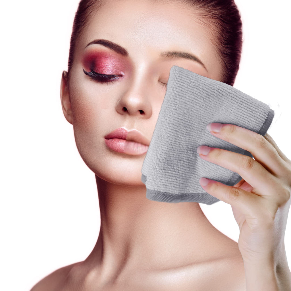 Polyte Premium Hypoallergenic Microfiber Makeup Remover and Facial Cleansing Cloth, 8 x 8 in, 6 Pack (Gray)