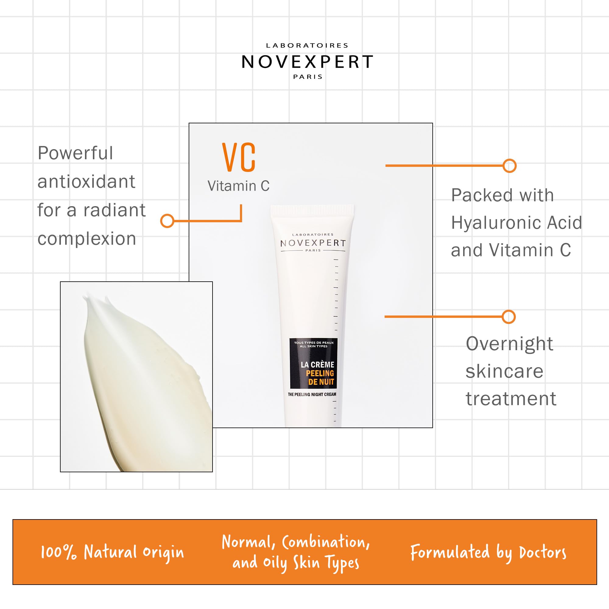 Novexpert The Peeling Night Cream - Visibly Brighter Skin - Smooth And Radiant Complexion - Deeply Exfoliates And Nourishes - Hypoallergenic - Vegan - Normal, Combination And Oily Skin Types - 1.3 Oz