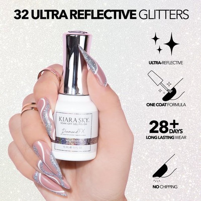 KIARA SKY Gel Polish DiamondFX Reflective Glitter Soak Off with Sparkle Diamond dust effect 0.5 fl oz, Dragonfruit (hot pink)