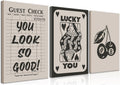 Fashion Poker Framed Canvas Wall Art Set of 3 - Vintage Queen & Lucky You Poster Prints | Aesthetic Black Art for Bedroom & Living Room - 12x16''