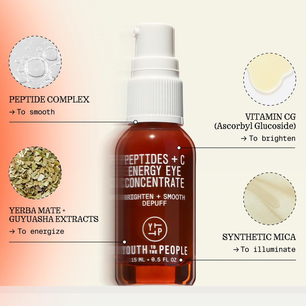 Youth To The People Peptides + Vitamin C Eye Concentrate - Vitamin C Eye Serum with Caffeine + Antioxidants, Visibly Brightens Dark Circles, Reduce Undereye Puffiness, Blurs Fine Lines - 0.5 fl oz