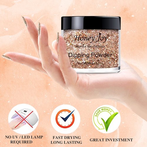 28g/Box Champagne Color Shine Glitter Hexagon Sequins Paillette Dip Powder Nails Dipping Nails Long-Lasting Nails No UV Light Needed (HJ-ND064B-No.137)