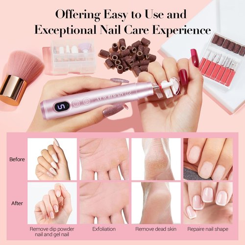 AZUREBEAUTY Dip Powder Nail Kit with Electric Nail Drill, 24 Colors Nude Pink Glitter Nail Powder Starter Kit with Dip Liquids Base Top Coat Activator Portable Manicure French Nail Art Essential Set