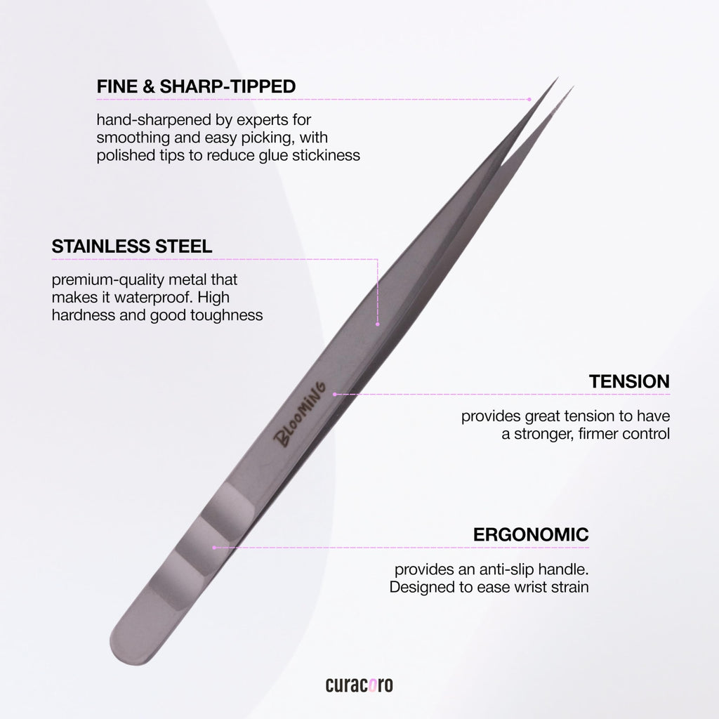 Curacoro Lash Tweezers, LashSmith Straight Isolation Tweezer - Blooming