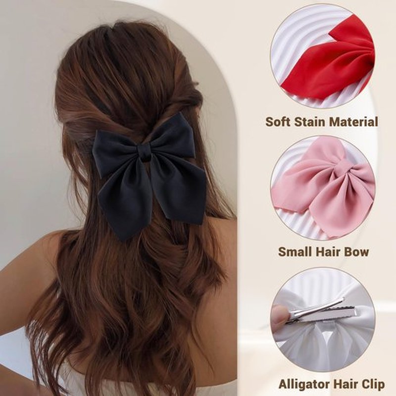 hisial 8 Pcs Hair Bows for Women Short Tail Bow Hair Clips Small Alligator Barrettes Cute Accessories for Girls(Black/Pink/Red/White)