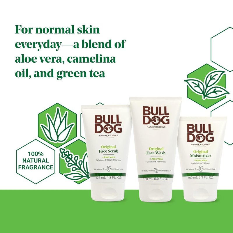 BULLDOG Men's Skincare Kit - Original Full Face Set with Moisturizer, Face Wash & Scrub